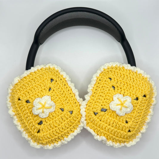 Crochet AirPod Max Cover- Lacy Yellow Flower