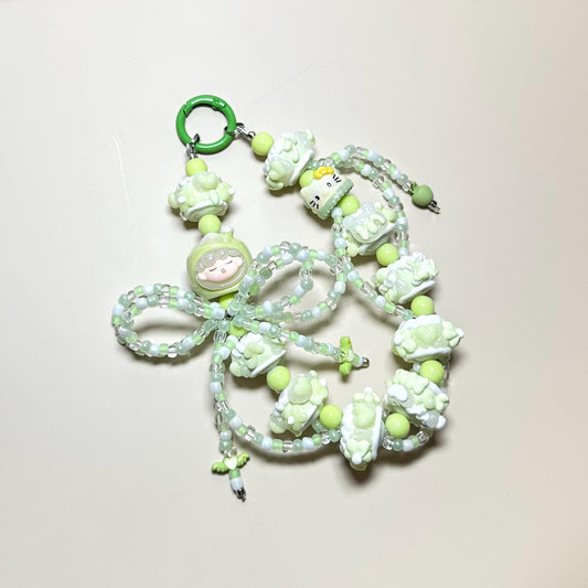 Mint Coconut Baby and Sanrio Hand Painted Bead Keychain | Bag charm | Phone charm | Handmade Beads | Popmart Bead