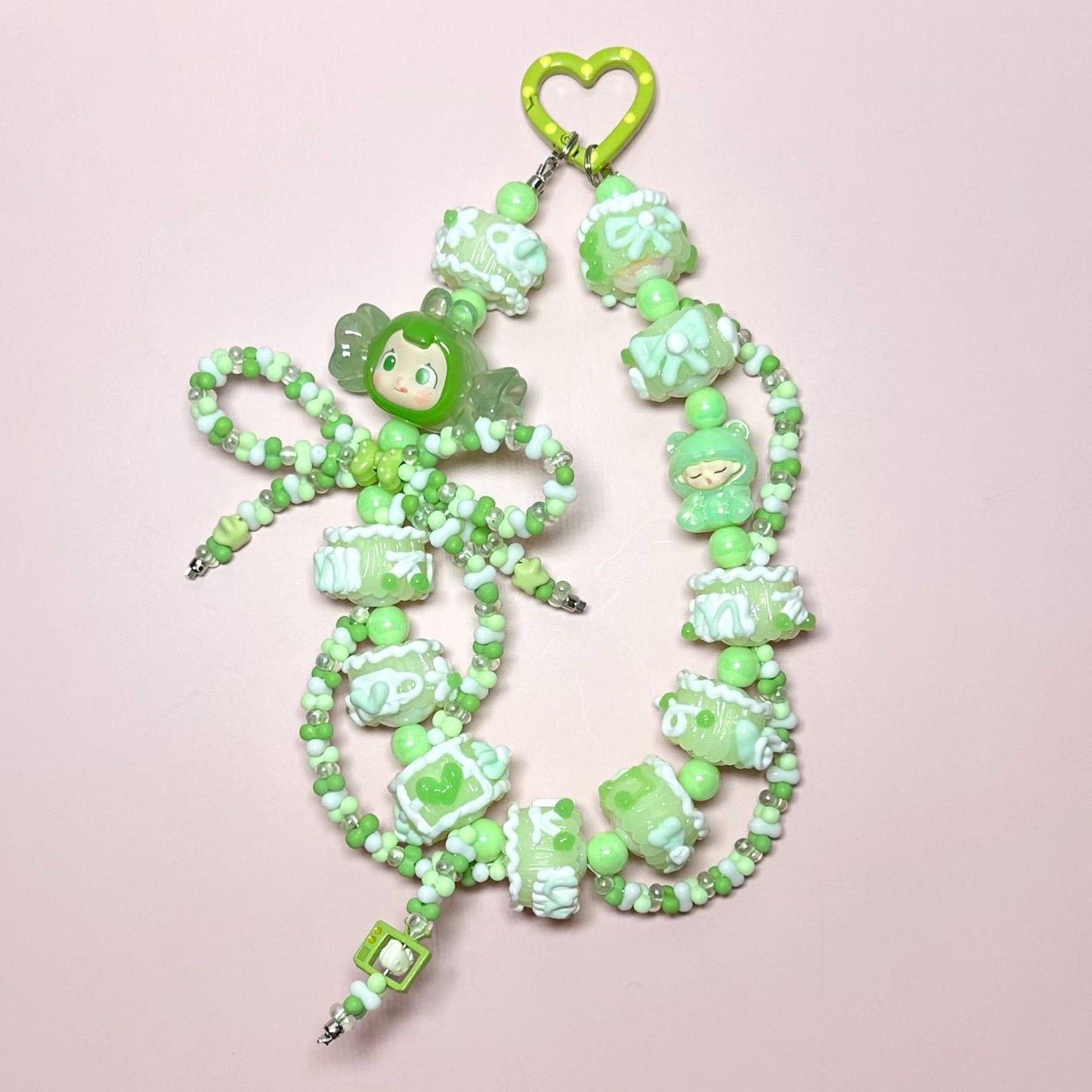 Bright green Sugar Bean Hand Painted Bead Keychain | Bag charm | Phone charm | Handmade Beads | Popmart Bead