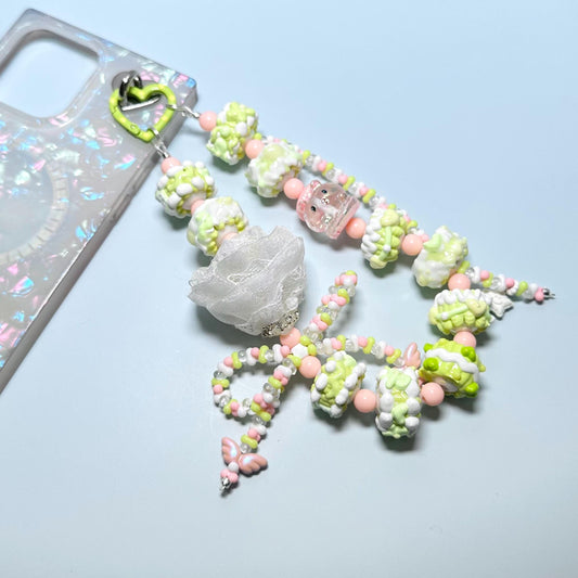Light Green Flower Bouquet Kirby Hand Painted Phone Strap | Purse Chain