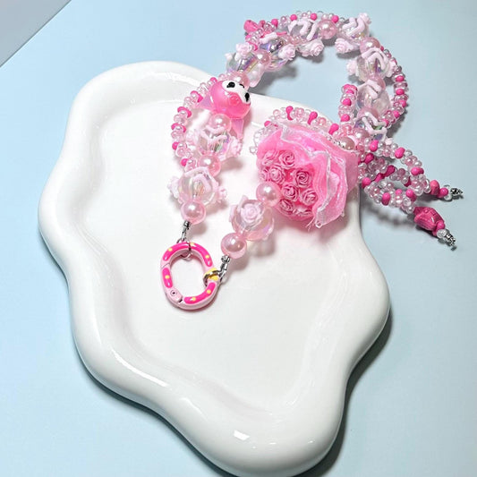 Pink Flower Bouquet Kuromi inspired Phone Strap | Bag Charm