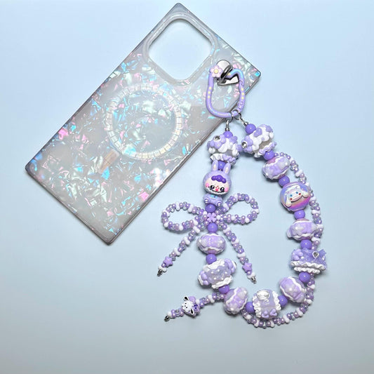 Purple and White Labubu Hand Painted phone strap | bag charm
