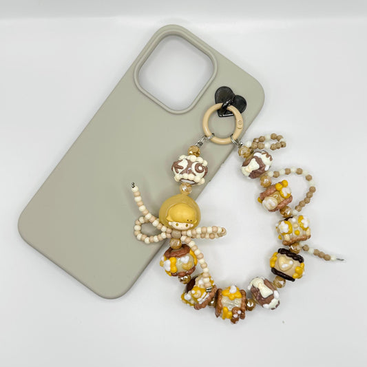 Cream and Brown Dimoo Hand Painted Phone Strap | Bag Charm