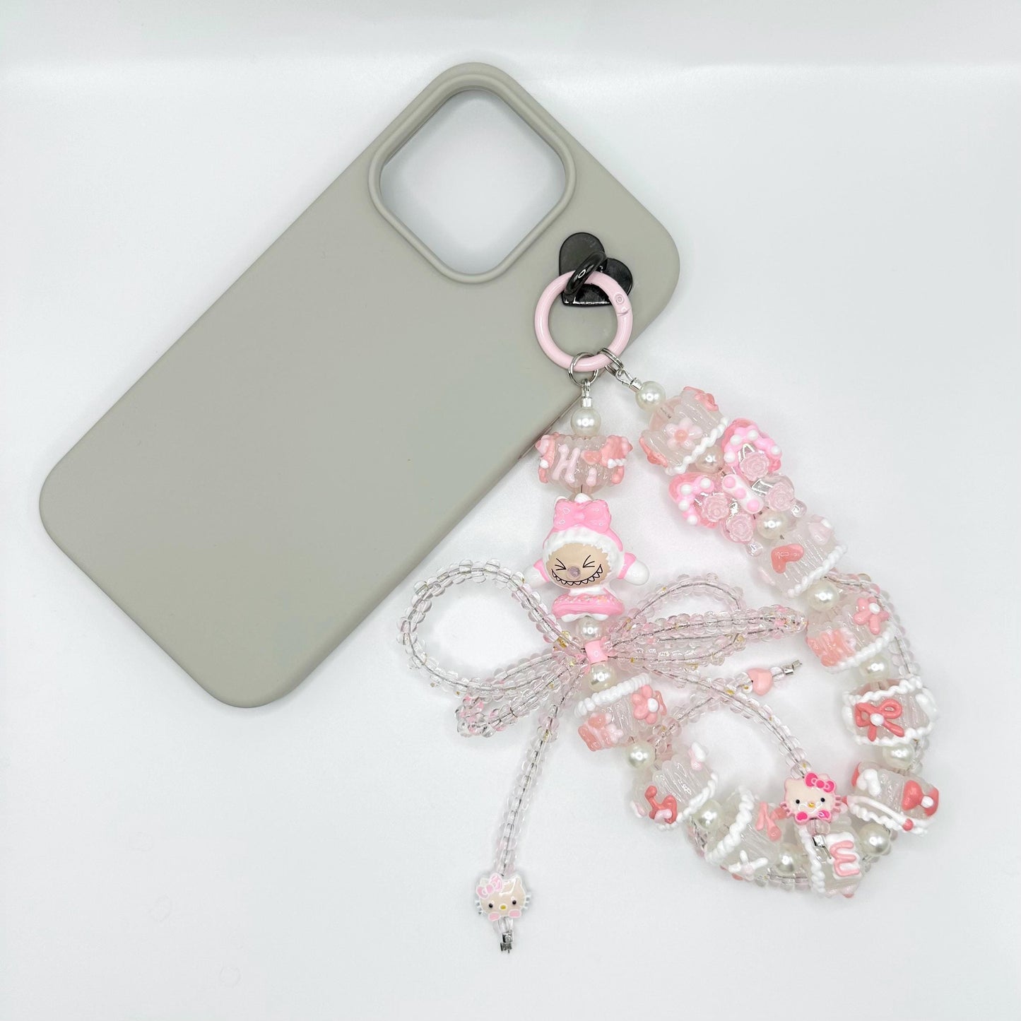 Pink and White Labubu Hand Painted Phone Strap | Bag Charm