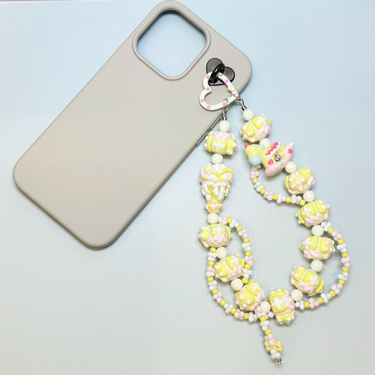 Pastel Yellow Hand Painted Bead Keychain | Bag charm | Phone charm | Handmade Beads | Popmart Bead