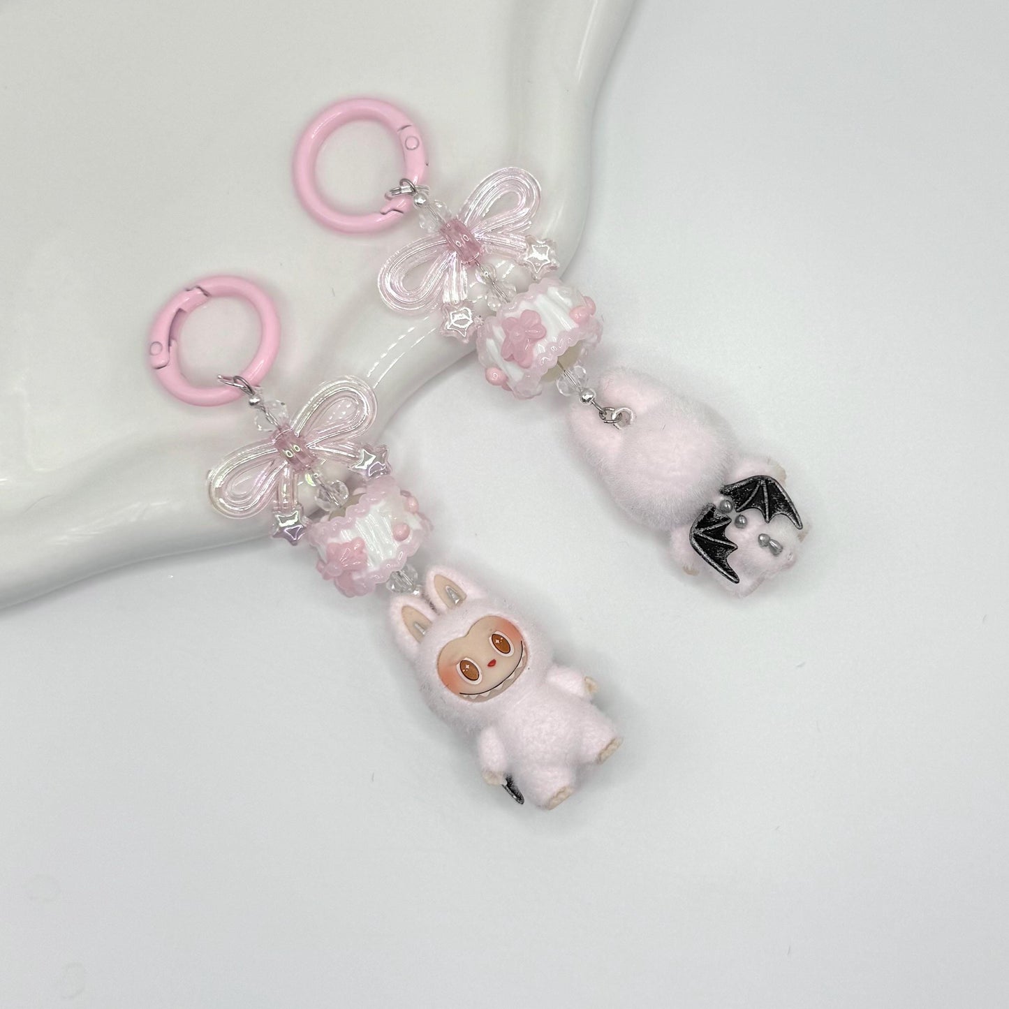 The Monsters Labubu zimomo figures with Hand Painted Bead Keychain | Bag charm | Phone charm | Handmade Beads | Popmart Bead