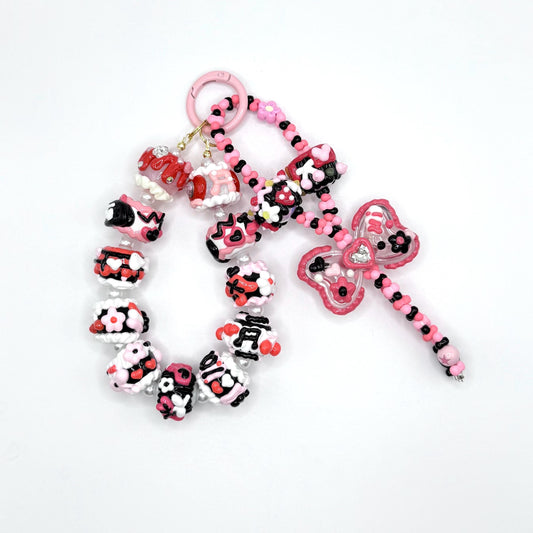 Pink and Black Theme Hand Painted Phone Strap | Purse Chain