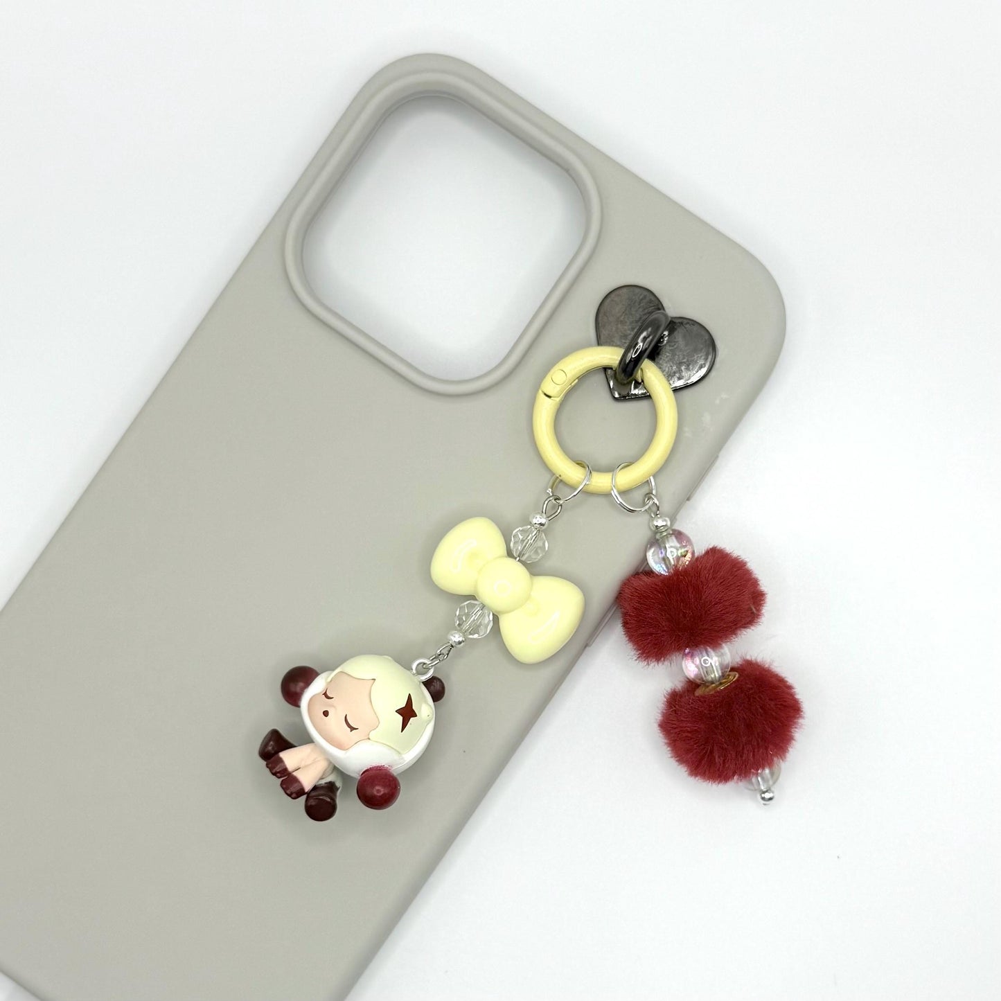 Skullpanda Pompom Mini Figure Double Strands Keychain | Phone Charm