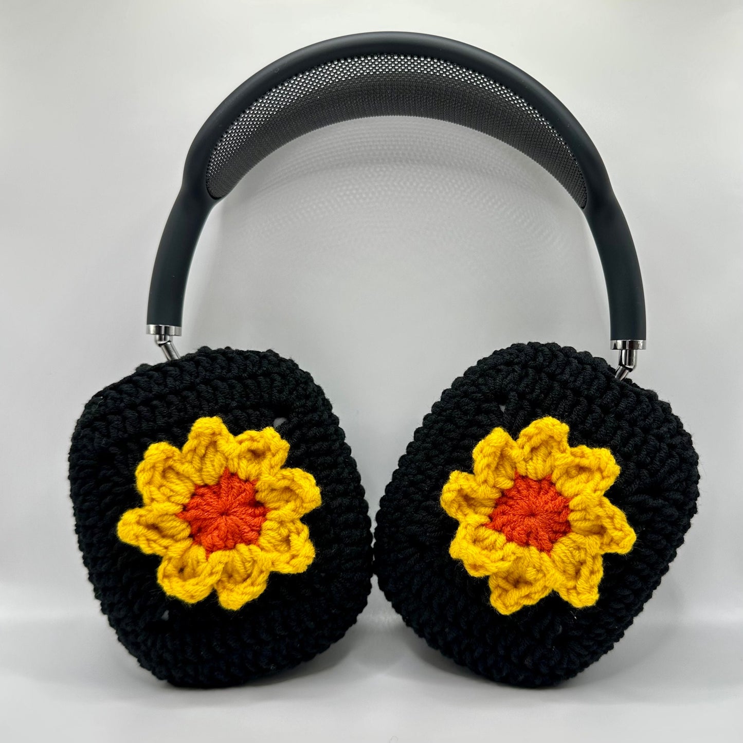 Crochet AirPod Max Cover- Black with Sunflower