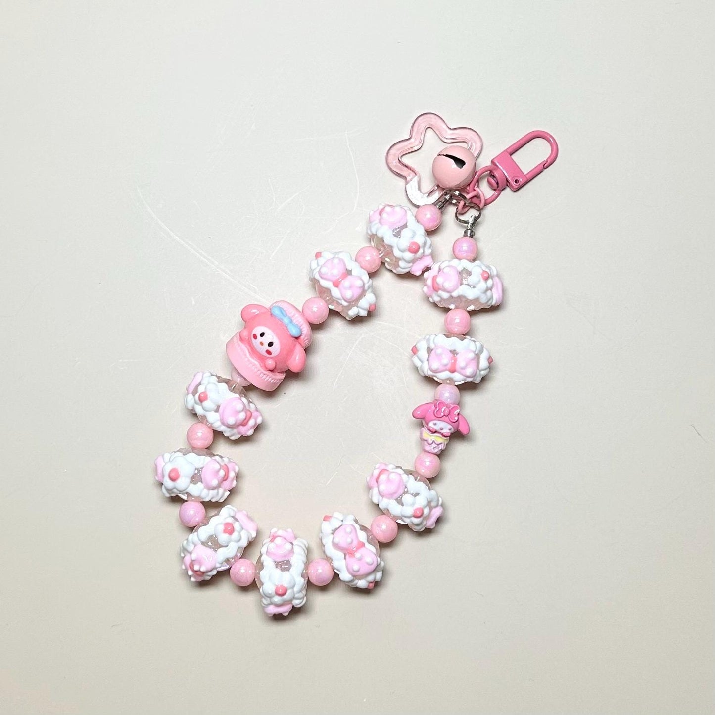 My Melody Sanrio inspired hand painted bead Phone Strap