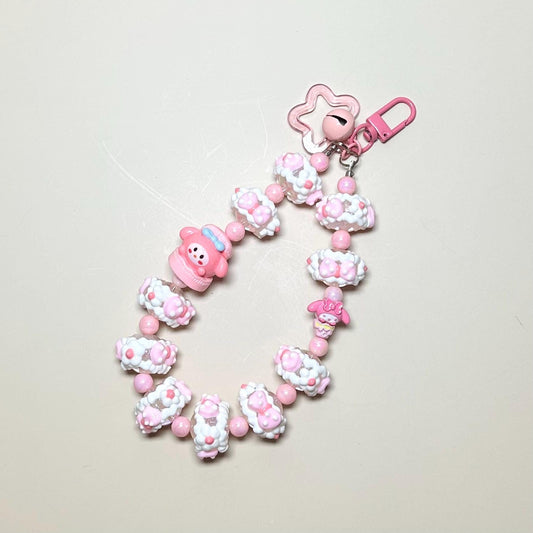 My Melody Sanrio inspired hand painted bead Phone Strap