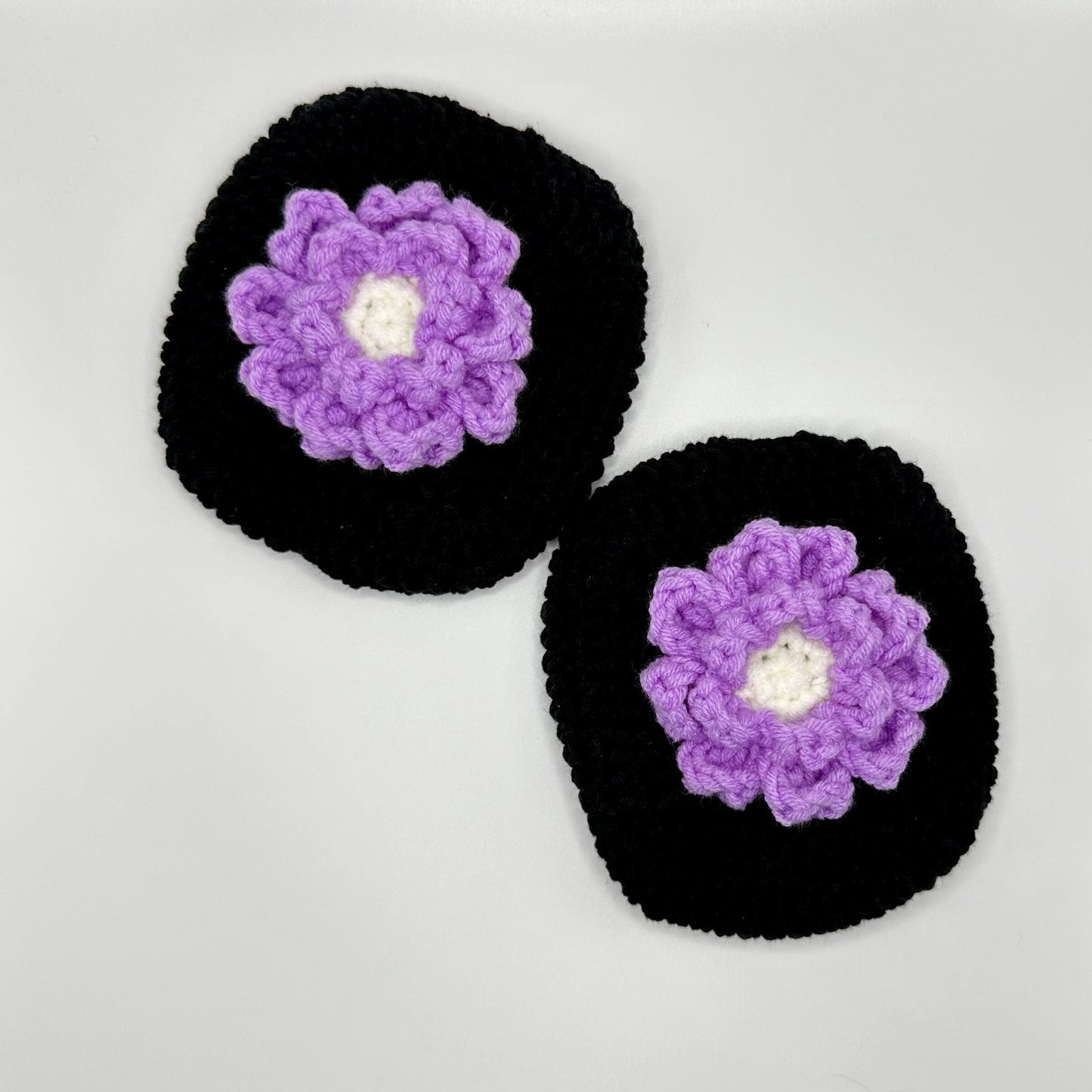 Crochet AirPod Max Cover- Black with Lavender Flower
