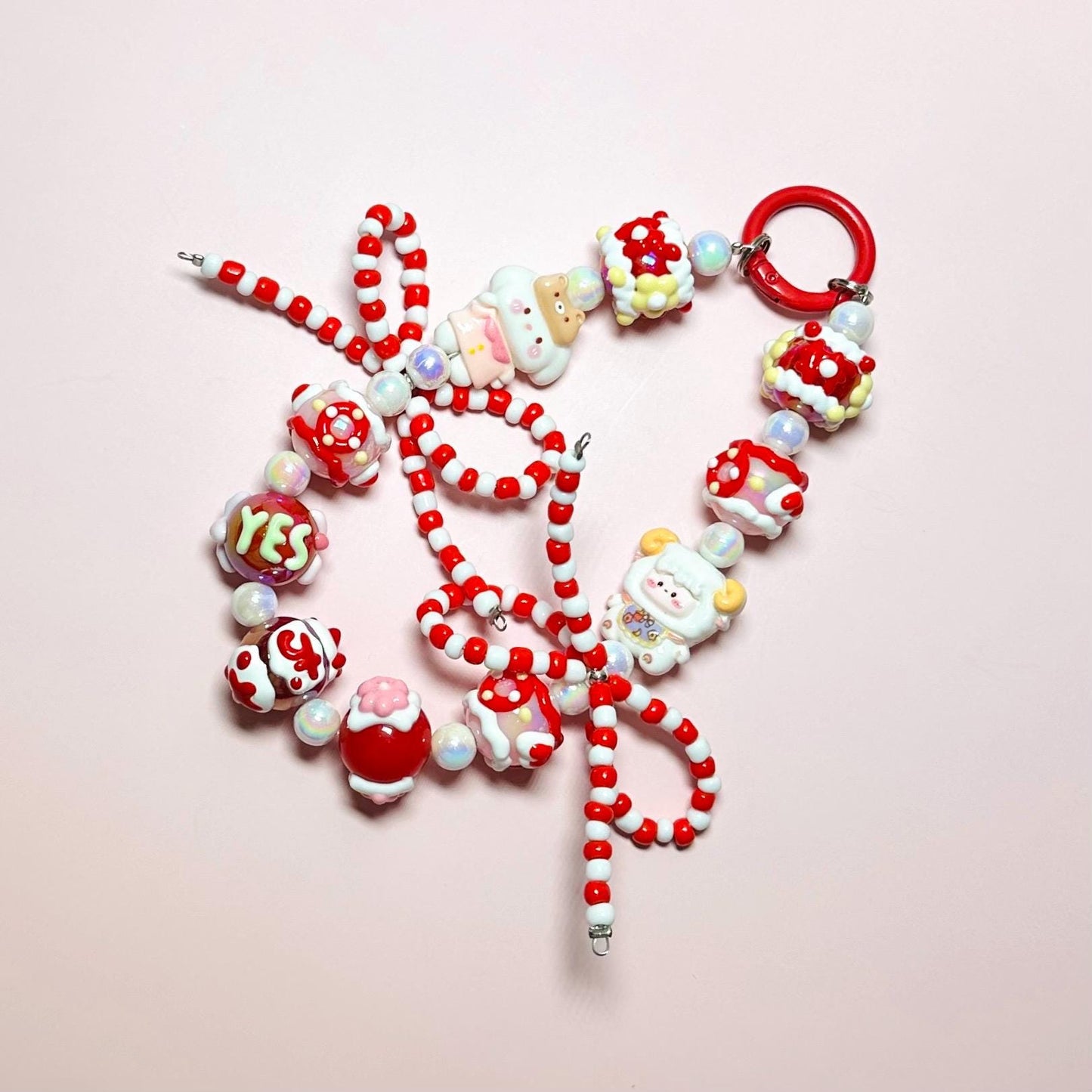 Red Theme Characters Hand Painted Bead Keychain | Bag charm | Phone charm | Handmade Beads | Popmart Bead