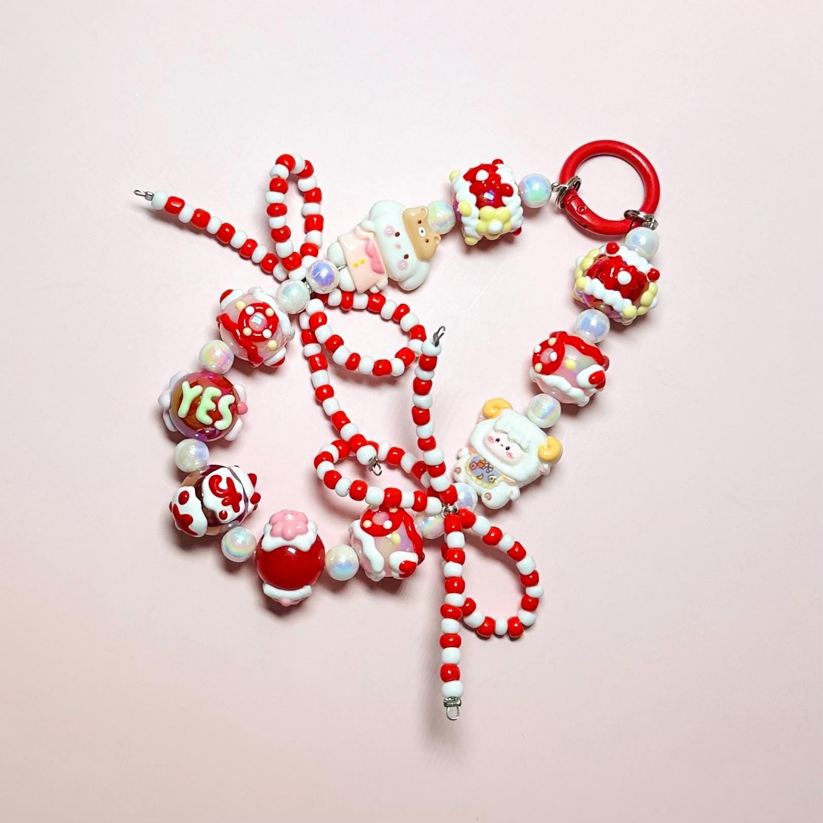 Red Theme Characters Hand Painted Bead Keychain | Bag charm | Phone charm | Handmade Beads | Popmart Bead