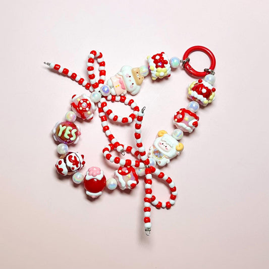 Red Theme Characters Hand Painted Bead Keychain | Bag charm | Phone charm | Handmade Beads | Popmart Bead