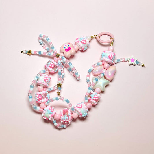 Pink and Blue Bunny Hand Painted Bead Keychain | Bag charm | Phone charm | Handmade Beads | Popmart Bead