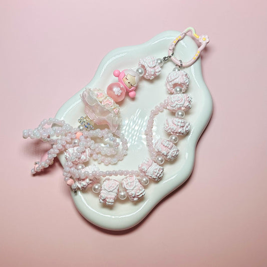 Pink Skullpanda inspired Hand Painted Phone Strap | Purse Chain