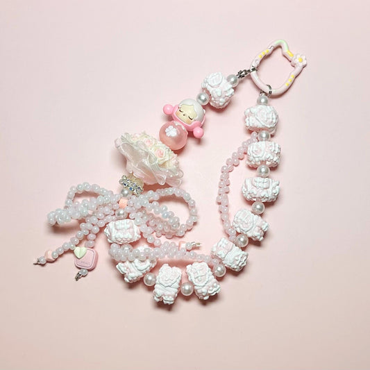 Pink Skullpanda inspired Hand Painted Phone Strap | Purse Chain
