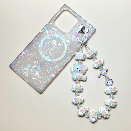 White bear and pastel Hand Painted Bead Keychain | Bag charm | Phone charm | Handmade Beads | Popmart Bead | Sanrio Beads