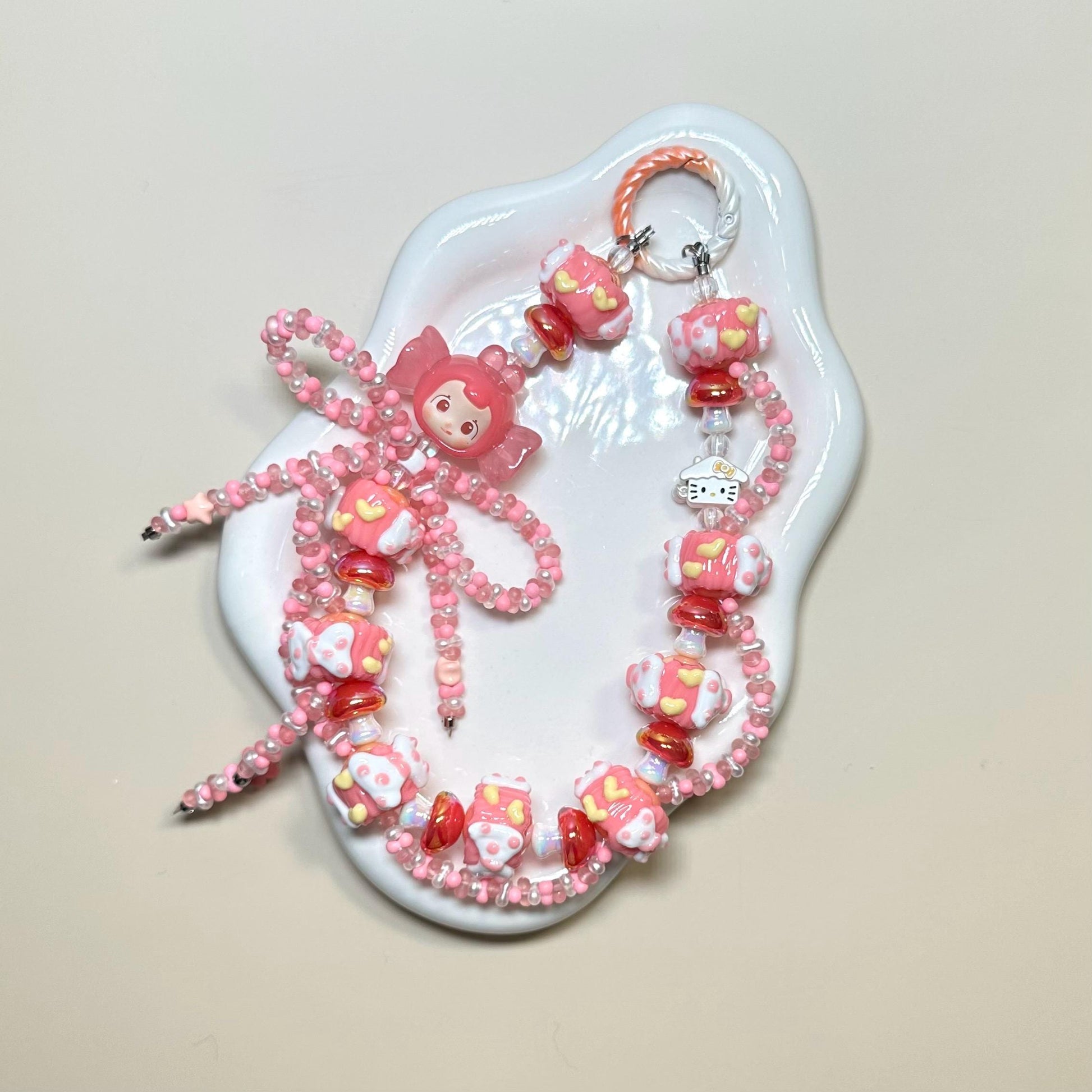 Coral Sugar Bean Hand Painted Bead Keychain | Bag charm | Phone charm | Handmade Beads | Popmart Bead
