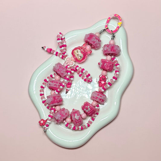 Dark pink Kiki Hand Painted Bead Keychain | Bag charm | Phone charm | Handmade Beads | Popmart Bead