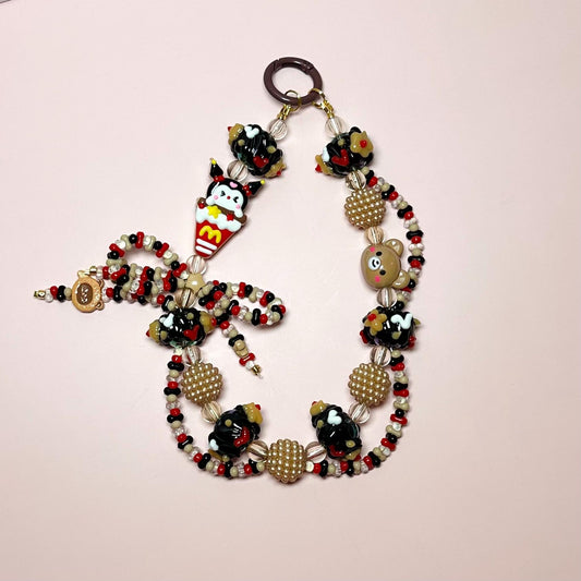 Red and Brown Kuku inspired Hand Painted Car Hanger