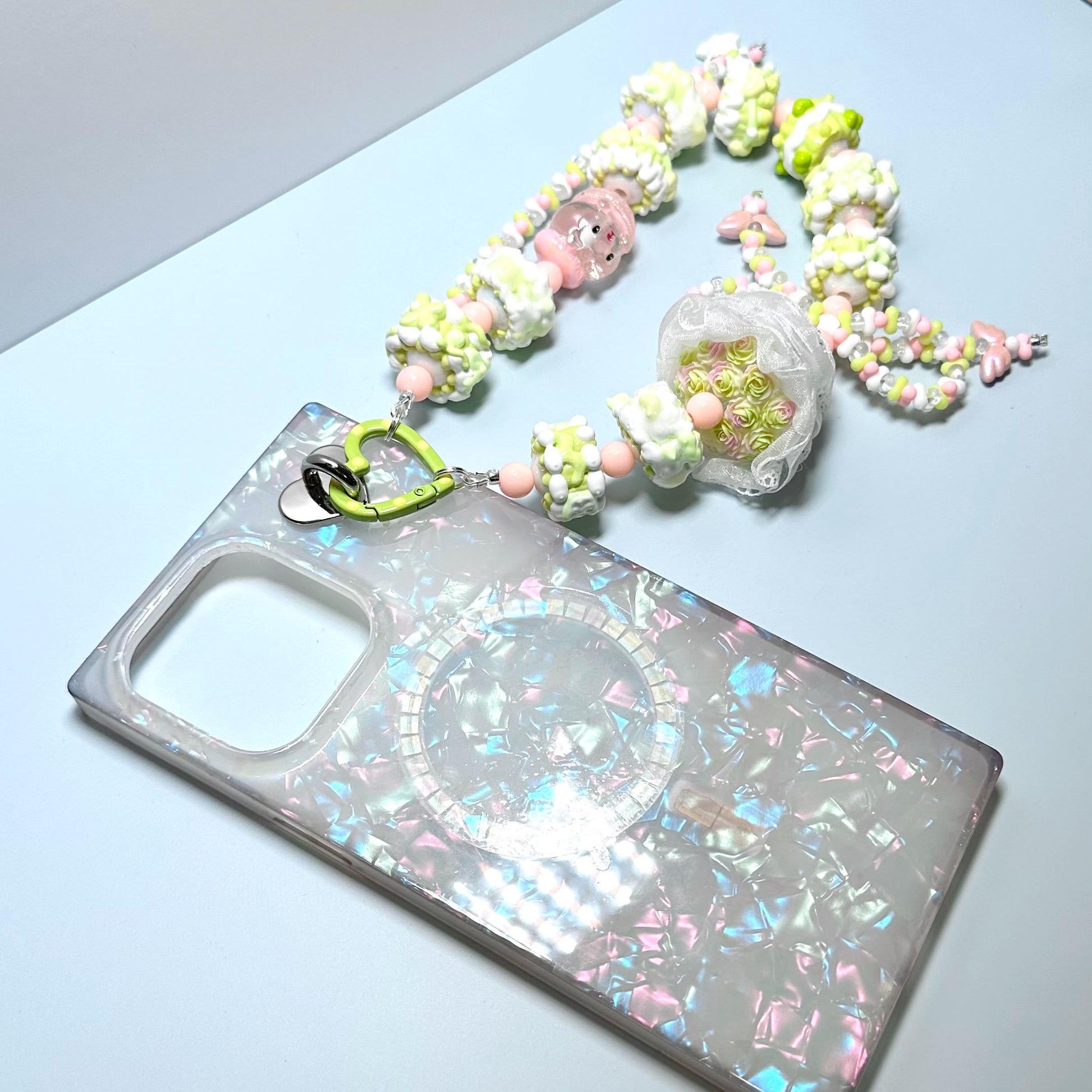 Light Green Flower Bouquet Kirby Hand Painted Phone Strap | Purse Chain
