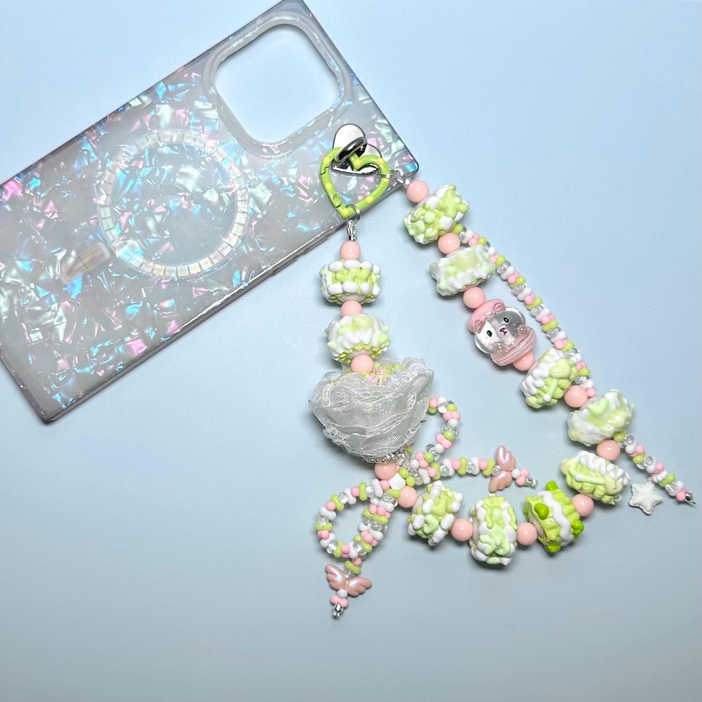 Light Green Flower Bouquet Kirby Hand Painted Phone Strap | Purse Chain