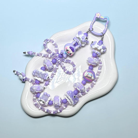 Purple and White Labubu Hand Painted phone strap | bag charm