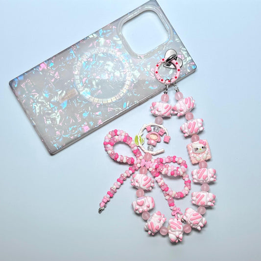 Pink Hello Kitty inspired Hand Painted Phone Strap | Bag Charm