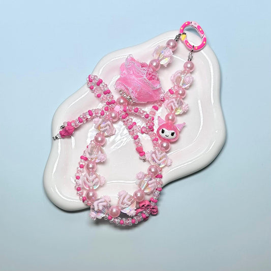 Pink Flower Bouquet Kuromi inspired Phone Strap | Bag Charm