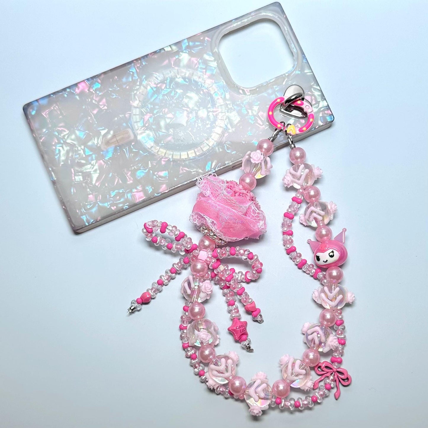 Pink Flower Bouquet Kuromi inspired Phone Strap | Bag Charm
