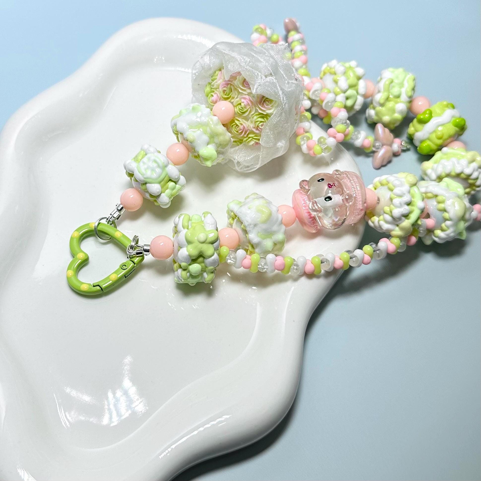 Light Green Flower Bouquet Kirby Hand Painted Phone Strap | Purse Chain