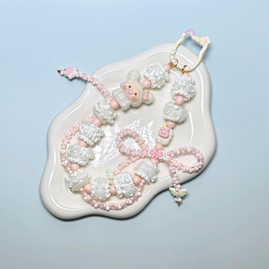 White and Pink Piggy Hand Painted Phone Strap | Purse Chain