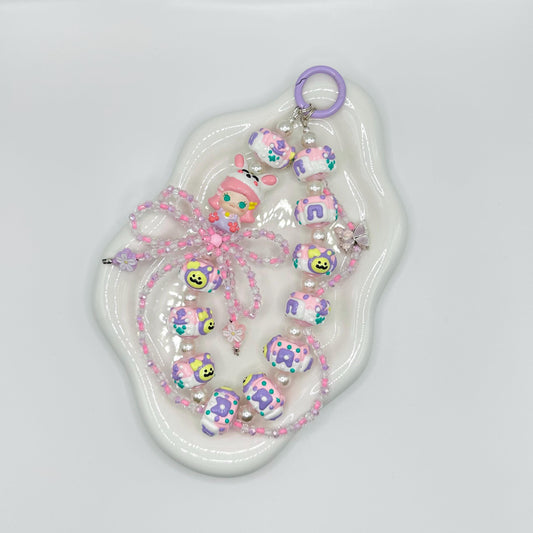 Pink and Purple Molly Hand Painted Bead Keychain | Bag charm | Phone charm | Handmade Beads | Popmart Bead