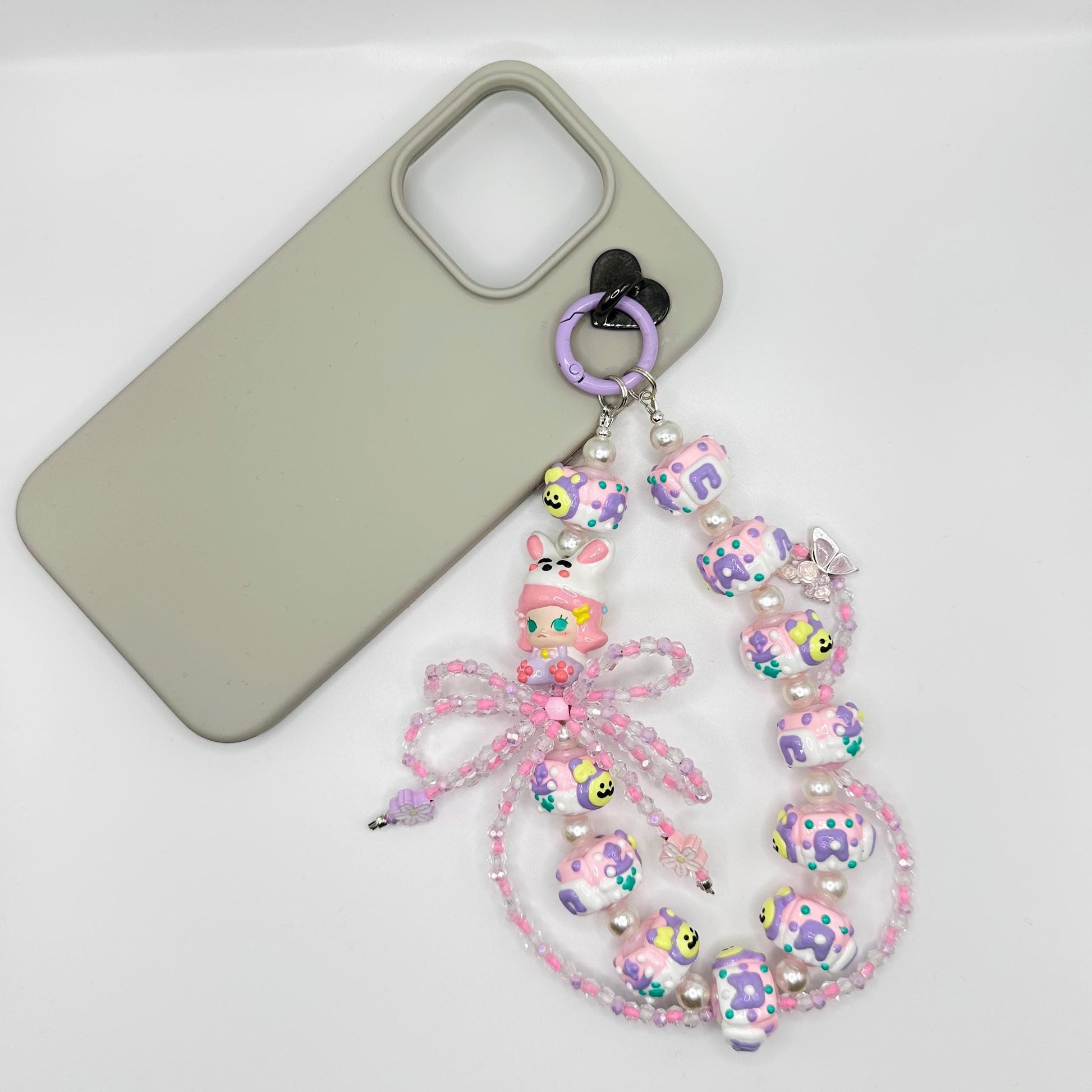Pink and Purple Molly Hand Painted Bead Keychain | Bag charm | Phone charm | Handmade Beads | Popmart Bead