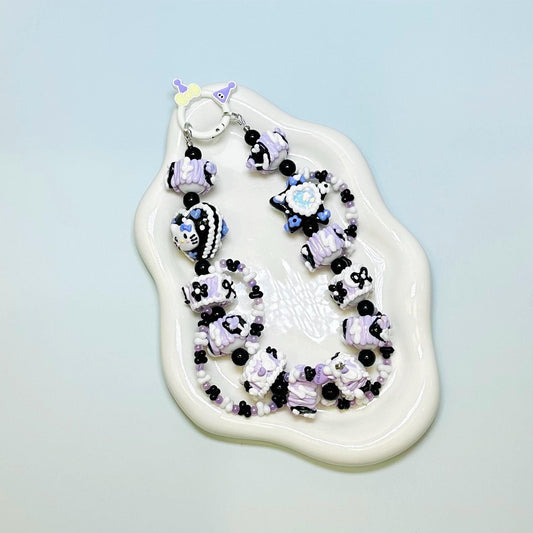 Purple and Black Hello Kitty Hand Painted Bead Keychain | Bag charm | Phone charm | Handmade Beads | Popmart Bead
