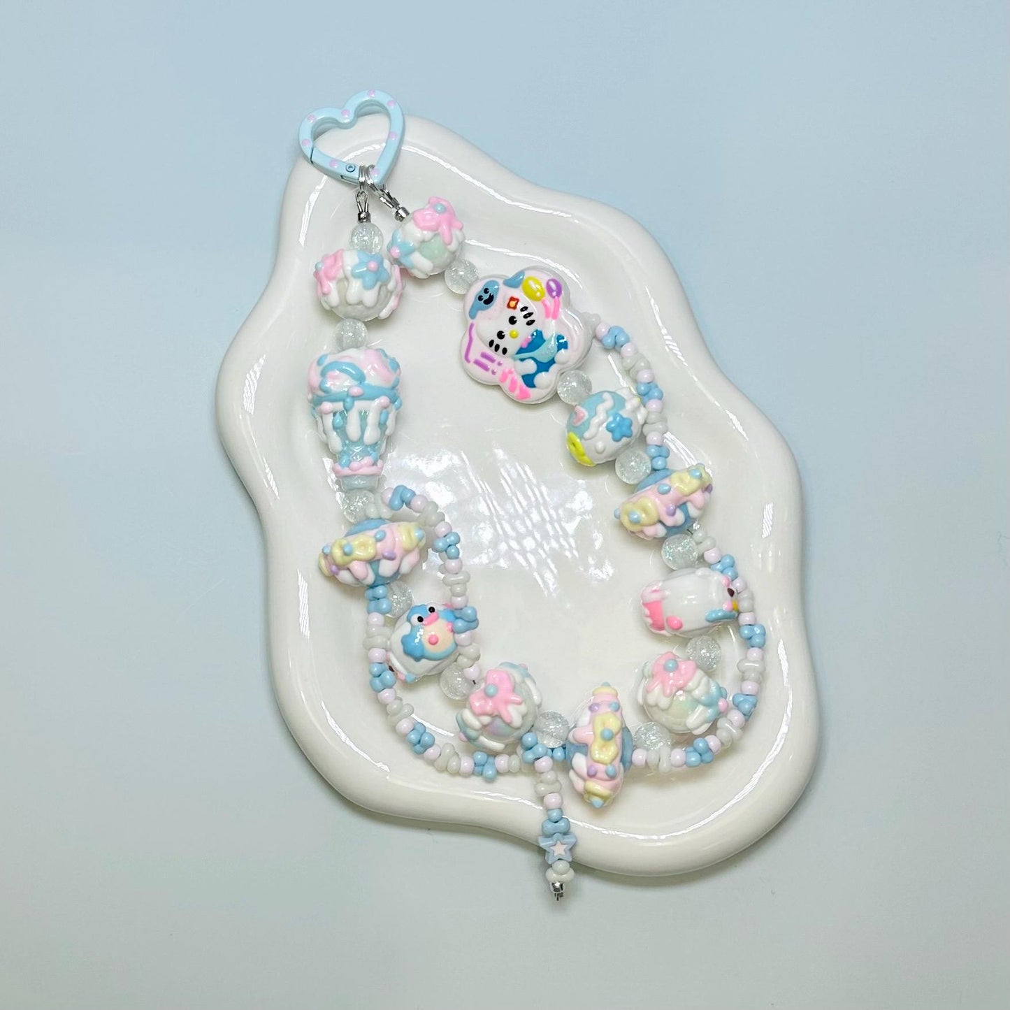 Blue and White Hello Kitty Hand Painted Bead Keychain | Bag charm | Phone charm | Handmade Beads | Popmart Bead