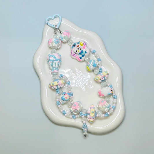 Blue and White Hello Kitty Hand Painted Bead Keychain | Bag charm | Phone charm | Handmade Beads | Popmart Bead