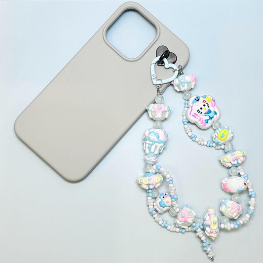 Blue and White Hello Kitty Hand Painted Bead Keychain | Bag charm | Phone charm | Handmade Beads | Popmart Bead