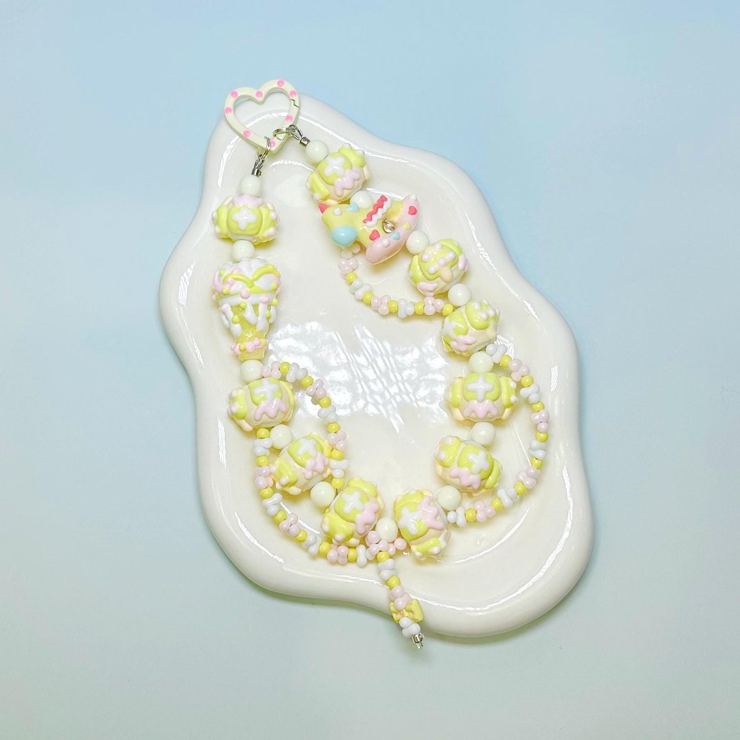 Pastel Yellow Hand Painted Bead Keychain | Bag charm | Phone charm | Handmade Beads | Popmart Bead