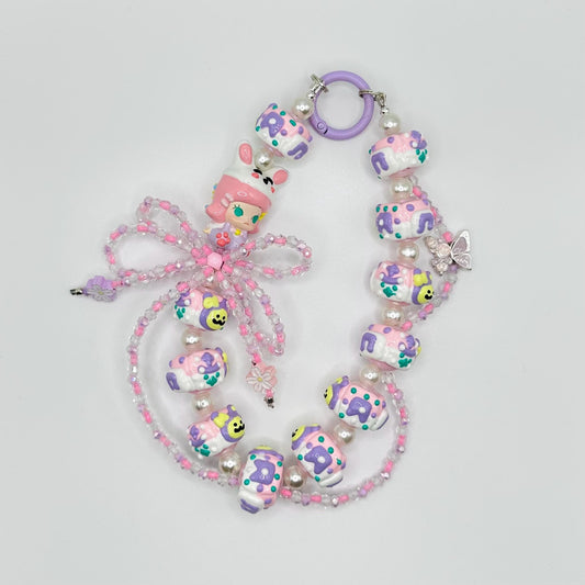 Pink and Purple Molly Hand Painted Bead Keychain | Bag charm | Phone charm | Handmade Beads | Popmart Bead