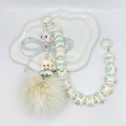 Molly Cream Purse Chain | Beaded Bag Charm | Hand-painted Beads | Purse Charm | Bag Charm Accessories | Molly | Popmart Doll