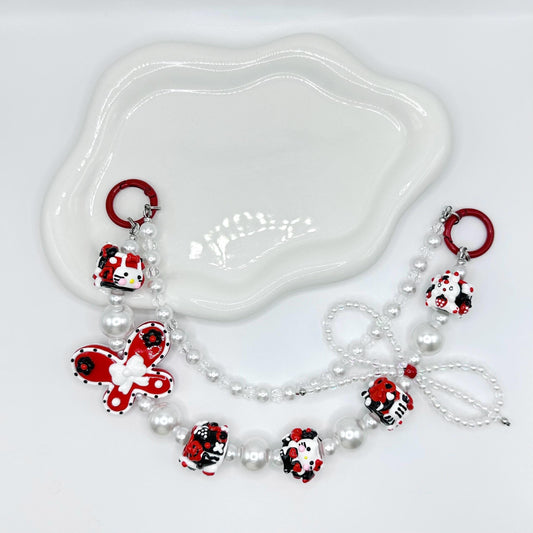 Red and Black Hand Painted Purse Chain | Phone Chain