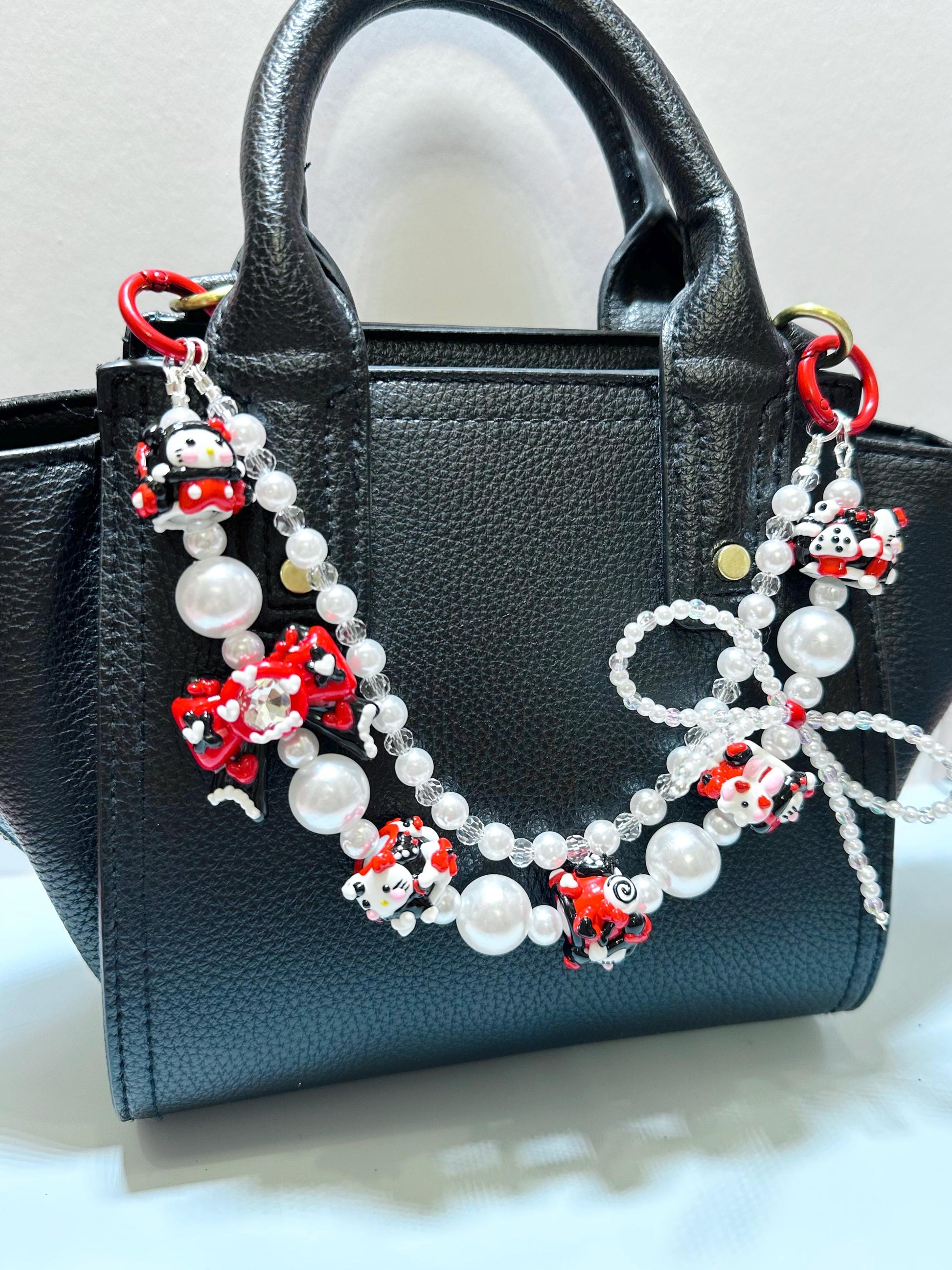 Red and Black Hand Painted Purse Chain | Phone Chain