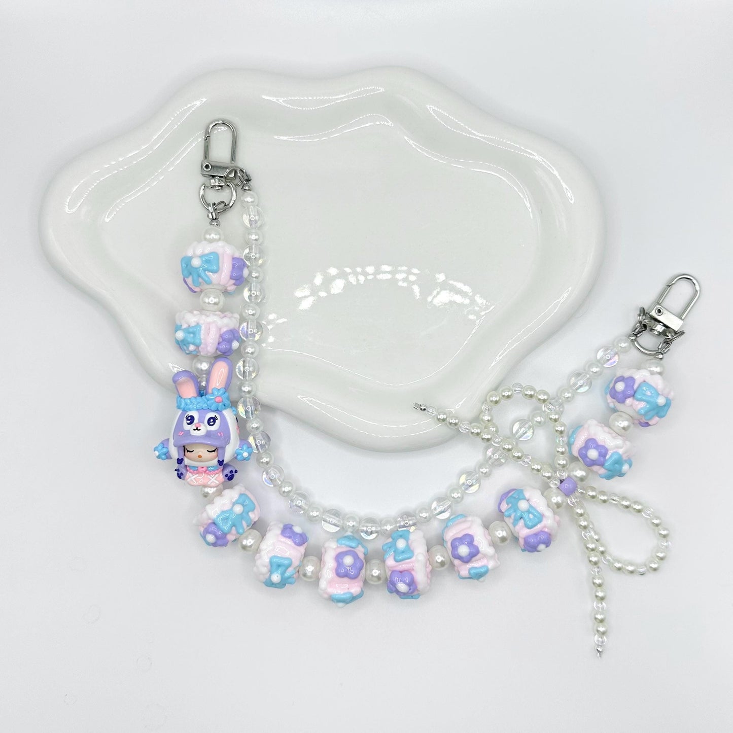 Skullpanda inspired Purple and Blue Hand Painted Purse Chain