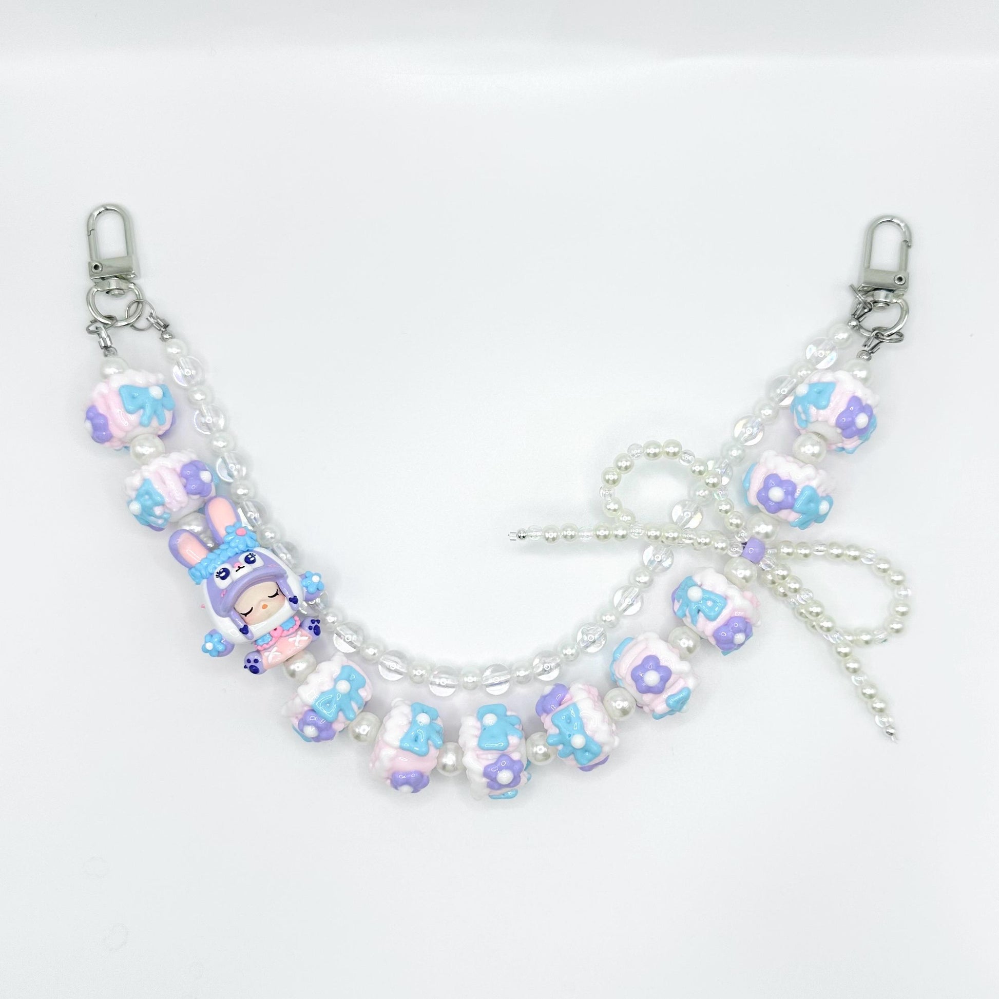 Skullpanda inspired Purple and Blue Hand Painted Purse Chain