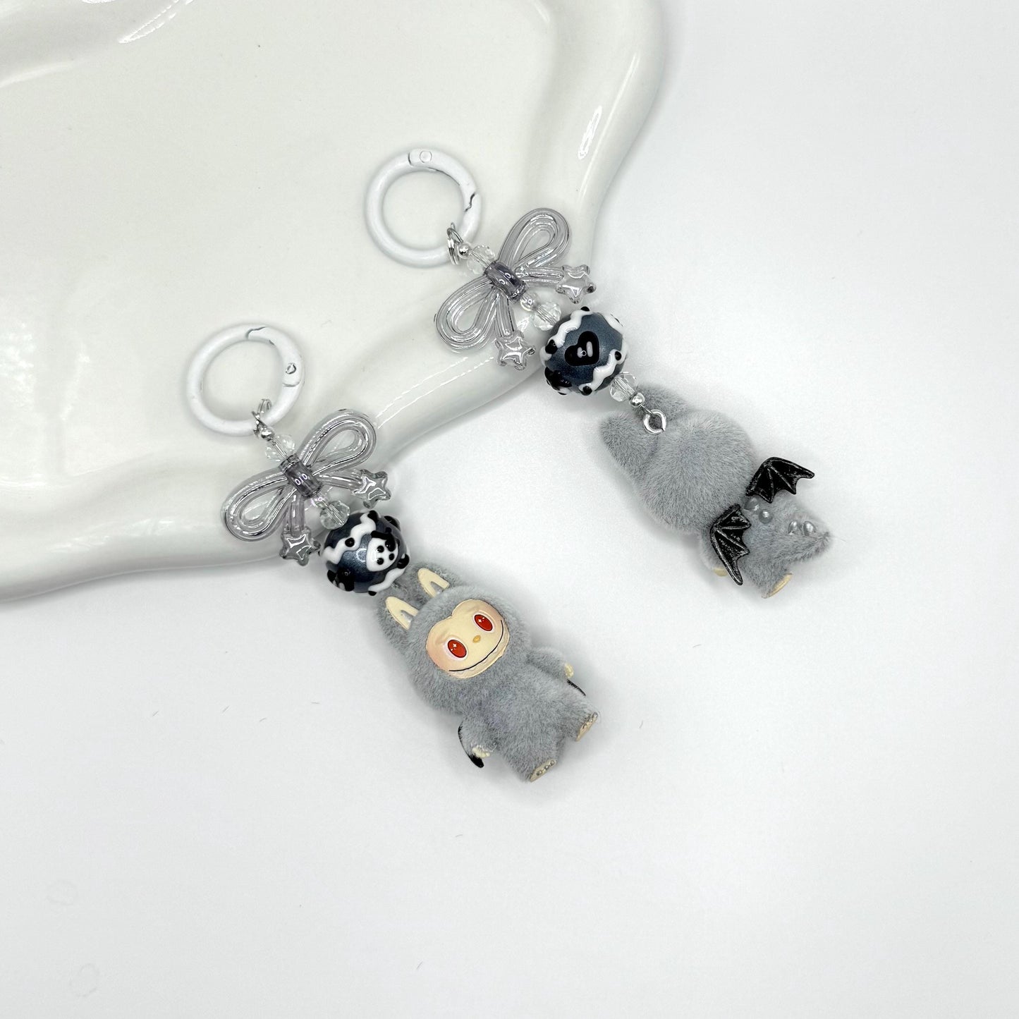 The Monsters Labubu zimomo figures with Hand Painted Bead Keychain | Bag charm | Phone charm | Handmade Beads | Popmart Bead
