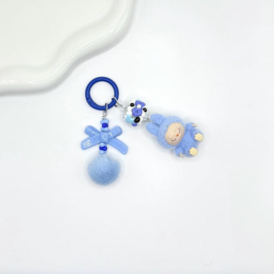 The Monsters Labubu Sitting figures with Hand Painted Bead Keychain | Bag charm | Phone charm | Handmade Beads | Popmart Bead