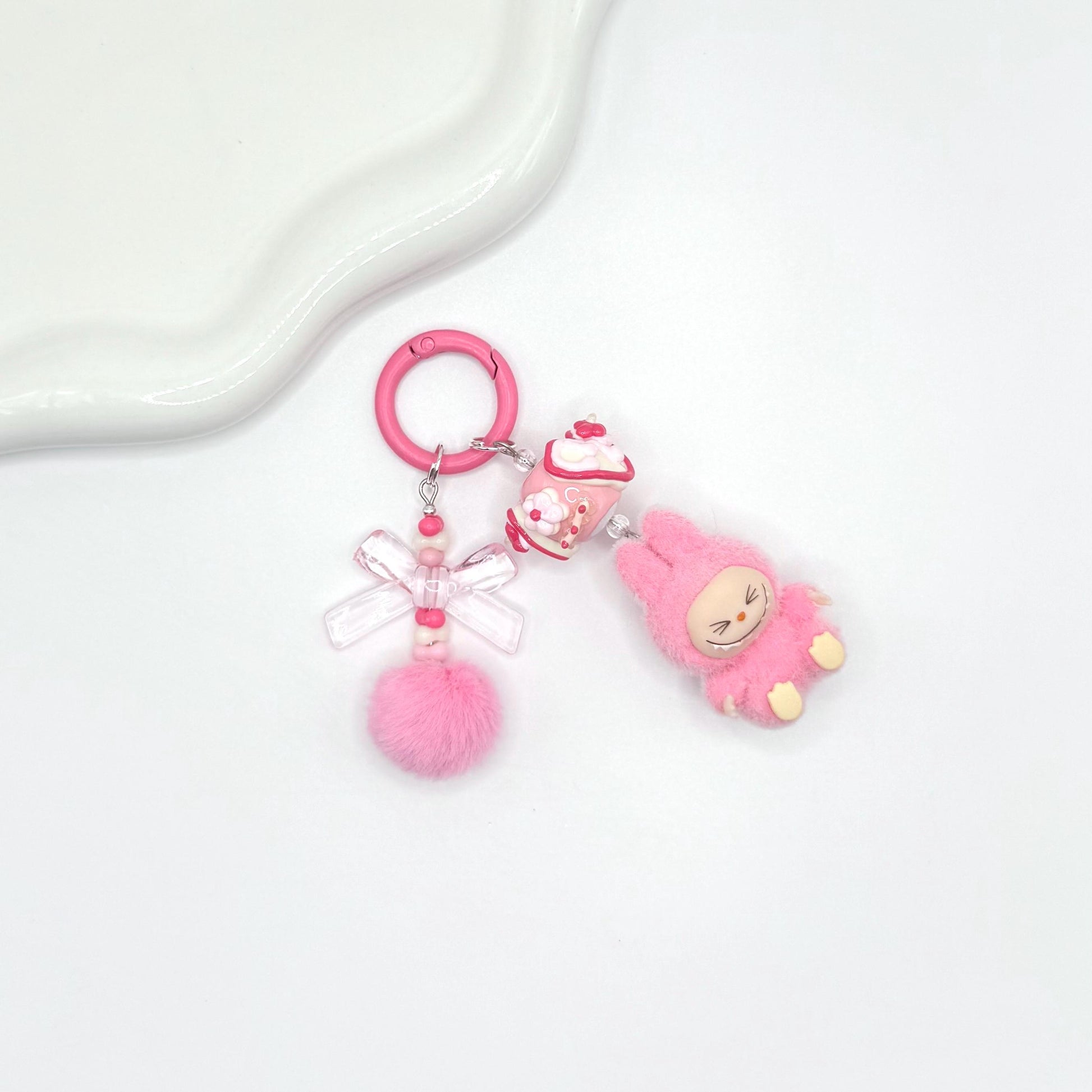 The Monsters Labubu Sitting figures with Hand Painted Bead Keychain | Bag charm | Phone charm | Handmade Beads | Popmart Bead